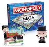 A collage of Monopoly Mega 2nd Edition board game box, a Monopoly Geldregen game, and a Mr. Monopoly plush toy. Produktbild-Vorschau