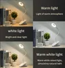 A collage of images showing a clip-on reading lamp with different light settings. Produktbild-Vorschau