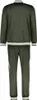 A full view of a green tracksuit with a subtle pattern and white stripes on the sides of the pants and on the collar and cuffs of the jacket. Náhled obrázku produktu
