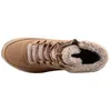 A top-down view of a single brown boot with beige fur lining. Voir les images du produit