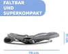 A folded baby bouncer is shown with dimensions indicated. Produktbild-Vorschau