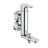 A chrome-finished bathtub faucet with two control knobs, mounted on a white background. Produktbild-Vorschau