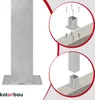 An illustration showing how to install a post base, with a close-up view of the installation process. Produktbild-Vorschau