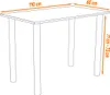 A line drawing of a rectangular table with four legs, showing its dimensions. Náhled obrázku produktu