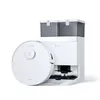A white robot vacuum cleaner and its charging/emptying station are shown against a white background. Produktbild-Vorschau