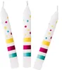 Three birthday candles with colorful polka dots and stripes. Anteprima dell’immagine prodotto