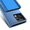 A close-up shot of a blue smartphone case with a flip cover, showing the camera module. Produktbild-Vorschau