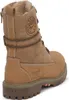 A close-up rear view of a tan lace-up boot. Voir les images du produit