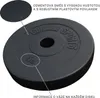 A close-up view of a black weight plate with embossed text and a magnified section showing its texture. Produktbild-Vorschau