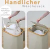 Collage showing two different views of a laundry basket, one with a removable liner being inserted and another with the lid closed. Náhľad obrázku produktu