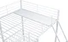 A close-up view of a white metal bunk bed frame, showing the top bunk, railing, and part of the ladder. Produktbild-Vorschau