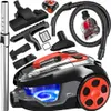 A collection of vacuum cleaner parts and accessories arranged around a vacuum cleaner. Produktbild-Vorschau