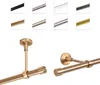 A collage showing different color options for curtain rods at the top, and two detailed views of a curtain rod with mounting hardware at the bottom. Produktbild-Vorschau