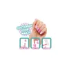 A hand with decorated nails is shown, with text overlays and icons indicating product features. Podgląd zdjęcia produktu