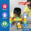 Two young boys are playing with colorful magnetic building blocks, constructing a bridge and a car. Produktbild-Vorschau