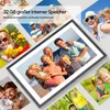 A collage of images showcasing a digital photo frame displaying family photos, surrounded by other lifestyle images of families and children. Produktbild-Vorschau