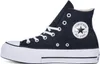 A black Converse Chuck Taylor All Star high-top sneaker with a white platform sole, shown from the side against a white background. Voir les images du produit