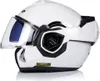 A white motorcycle helmet with the visor up, shown from the side. Voir les images du produit