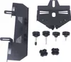 A black metal angle grinder stand and accessories are laid out on a white background. Anteprima dell’immagine prodotto