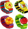 Four colorful toy watches are displayed in a collage. Produktbild-Vorschau