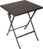 A brown rattan-look folding table with black metal legs against a white background. Anteprima dell’immagine prodotto