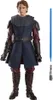 A Star Wars Anakin Skywalker action figure standing against a white background, with a blue lightsaber and its hilt beside it. Náhled obrázku produktu