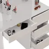 A close-up view of a white high-gloss vanity table with several drawers open, revealing makeup and accessories. Podgląd zdjęcia produktu