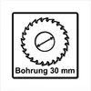 A graphic representation of a circular saw blade with a measurement indicating the bore size. Voir les images du produit