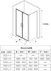 A technical drawing of a shower enclosure with a table of dimensions. Produktbild-Vorschau