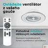 A ceiling fan with a remote control is shown, with text overlay. Náhled obrázku produktu