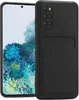 A black phone case with a card slot is shown next to a smartphone. Produktbild-Vorschau