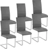 A set of six gray dining chairs with chrome legs. Voir les images du produit