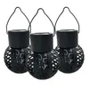 Three black solar-powered hanging lanterns with a flame effect design, arranged in a row against a white background. Produktbild-Vorschau