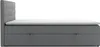 Side view of a gray boxspring bed with a mattress on top, set against a white background. Voir les images du produit