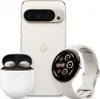 A Google Pixel phone, watch, and earbuds are arranged together on a white background. Produktbild-Vorschau