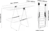 A diagram showing the dimensions of a white, two-tier drying rack, both in its open and folded states. Anteprima dell’immagine prodotto