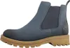 A side view of a blue Chelsea boot with a brown sole against a white background. Produktbild-Vorschau