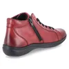 A side view of a red leather high-top shoe with a black sole and zipper. Produktbild-Vorschau
