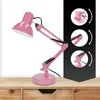 A pink desk lamp is shown on a wooden surface, with inset images demonstrating its adjustability. Anteprima dell’immagine prodotto