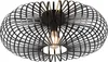 A black, cage-like ceiling light fixture with a visible light bulb. Voir les images du produit