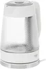 A white electric kettle with a textured glass body is shown against a white background. Produktbild-Vorschau