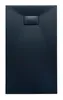 A top-down view of a black shower tray with a drain cover. Produktbild-Vorschau