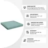A light blue lounge cushion is shown on the left, with marketing text and icons on the right. Produktbild-Vorschau