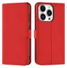 A red book-style phone case for an iPhone 15 Pro is shown, with the phone inserted in one view and the case closed in another. Produktbild-Vorschau
