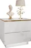 A white high-gloss nightstand with gold trim, a bust, and a lamp on top, set against a white background. Produktbild-Vorschau