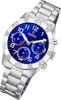 A close-up studio shot of a men's analog watch with a blue dial and a silver metal band. Produktbild-Vorschau