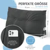 A dark gray wedge pillow is shown with dimensions and features highlighted. Produktbild-Vorschau