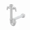 A white plastic sink drain assembly with two appliance connections, shown against a white background. Náhľad obrázku produktu