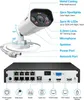 Diagram showing a security camera and its connected NVR, with labels pointing out various features and ports. Produktbild-Vorschau