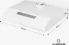 A white range hood with dimensions indicated. Podgląd zdjęcia produktu